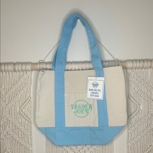 Trader Joe's Pastel Blue and Cream Canvas Tote